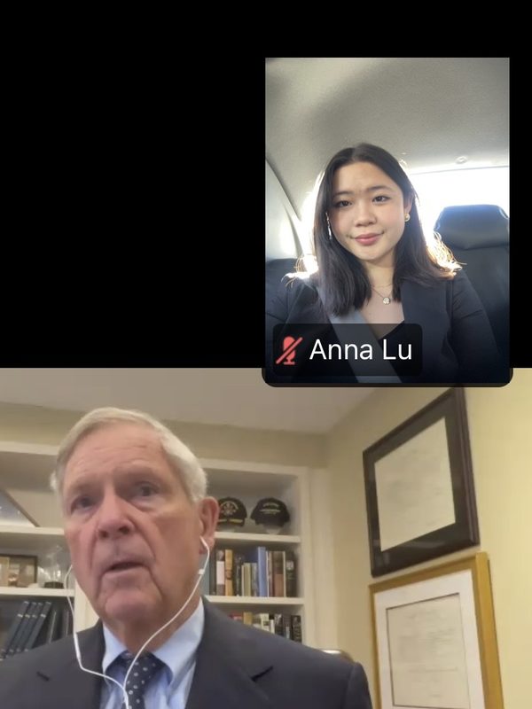 Anna on a video call with Tom Vilsack